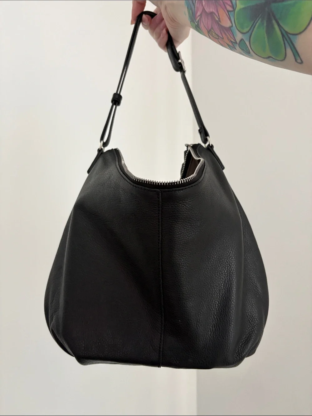 Margot Classic Black Leather Hobo Shoulder Bag